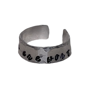 Handmade 9/10 stamped motivational & hearts hypoallergenic adjustable cuff ring‎